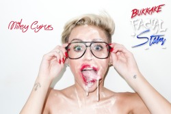 facialstars:  Miley Cyrus Bukkake cum facial fake 