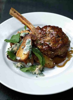 basilgenovese:  Veal Chops & Roasted Potatoes with Blue Cheese