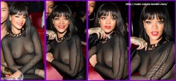 nude-celebz:  BRAND NEW: Rihanna in a mesh top ;> 
