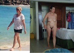 unawareandnude:  Lori unaware walking on the beach and walking
