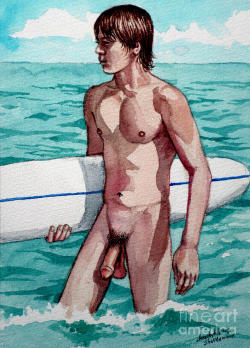 gay-erotic-art:  men-in-art:  Nude Naked Male Surfer EmergedChristopher