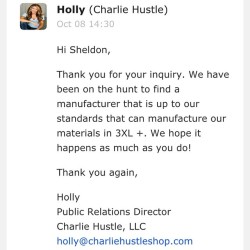 Email I received from @charliehustleshop regarding big boy tees!