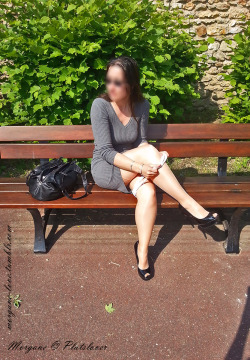 morgane-love:  Taking my panties off on a public bench in a public