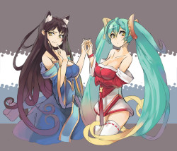 sokak:  ahri and sona buvelle (league of legends) drawn by nellen