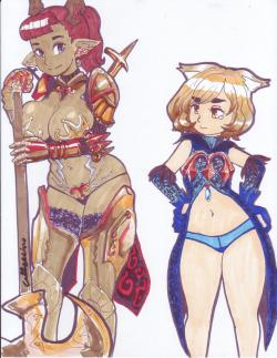 Marker drawing of Elin Cappuccino and Castanic Emma! Yay! I love