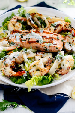 nom-food:  Barbecued seafood salad with garlic greek yogurt dressing