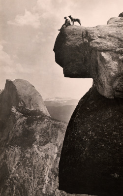 natgeofound:  A man and his dog on the Overhanging Rock in Yosemite