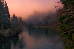 softwaring: The moon hangs over the Sol Duc River and warmly