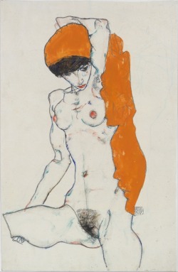 c0c0nut-jam:  Egon Schiele, Standing Nude with Orange Drapery,