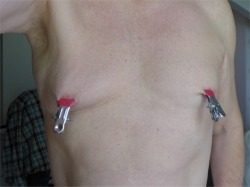 my clamped tits, hurting good