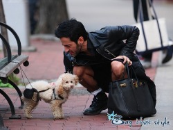 Marc Jacobs with his Hermes Black Togo 40cm Birkin with gold