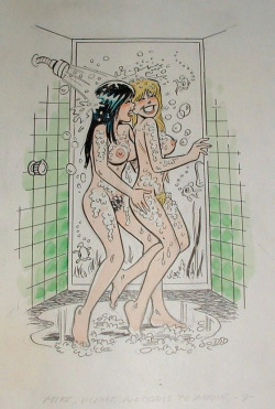 bcrb:  Betty and Veronica showering together nude. Art by the