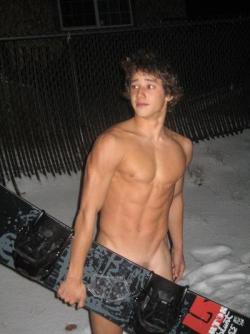 naked snowboarder…
