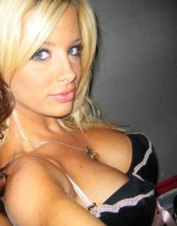 naughtyamateurs:  Stunning blonde babe with huge tits & blue