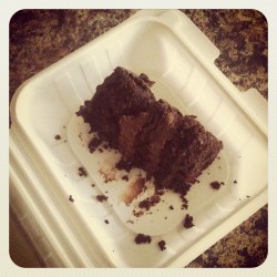 Leftover triple chocolate cake for breakfast. Hells YEAH.  (Taken