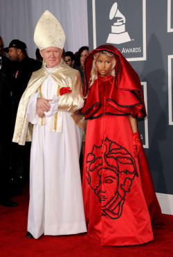 Nicki Minaj arrives at The 54th Annual Grammy Awards at Staples