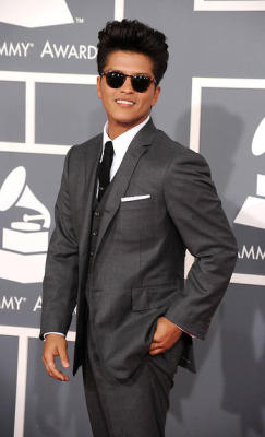 Bruno Mars arrives at The 54th Annual Grammy Awards at Staples