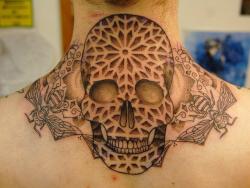 fuckyeahtattoos:  Dotork Skull and Wasps for Dan. Tattooed by