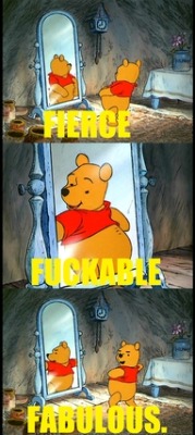 [Image of Pooh Bear looking in a mirror with the caption “Fierce,