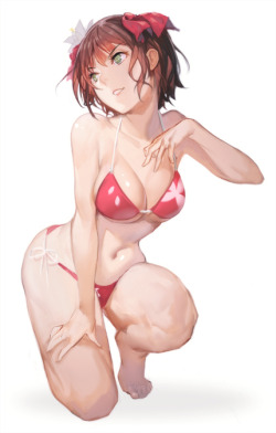 shy-azusa:  1girl amami haruka barefoot bikini breasts brown