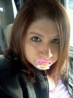 ohshewets:  Sitting in the truck just bought a new paci. Happy