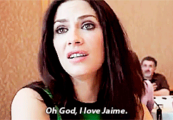 always-la-belle-epoque:  I love how this isn’t just excitement or enthusiasm. Joanne Kelly is totally, 100%, in sensuous adoration of one Ms. Jaime Murray.  And I wouldn’t have it any other way.   And how could she not be?  aren&rsquo;t we all?