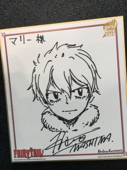 rieriebee:  Mashima-sensei drew me GRAY AND JUVIA’S SON. He made it personalized by writing my name, haha. He called him a bishounen and he wanted a picture of this drawing to keep. I’m so happy!!! He laughed and loved all of this.