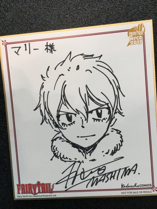 rieriebee:Mashima-sensei drew me GRAY AND JUVIA’S SON. He made it personalized by writing my name, haha. He called him a bishounen and he wanted a picture of this drawing to keep. I’m so happy!!! He laughed and loved all of this.