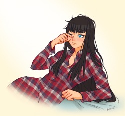 herokick:  barktwain:  Commission done by the lovely @herokick ☺️  I always wanted to see Satsuki in more casual attire (along the lines of my wardrobe lol). Thanks to HK for bringing my idea to life!  Even the great Kiryuin Satsuki can wake up with