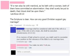 bookworm5-:  shota-purinsu:  zorobro:  linzthenerd:  theguilteaparty:  crippledcuriosity:  itsfondue:  Isn’t it nice how people twist their religious scripture to suit their weds but when it’s used against them it’s suddenly not okay  I talked to