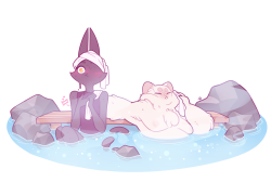 marshmallowmaurice:  Girlfriends and hot springs 💓 @merriberry   Ok this is really fucking cute omg how do you draw stuff so perfectly????