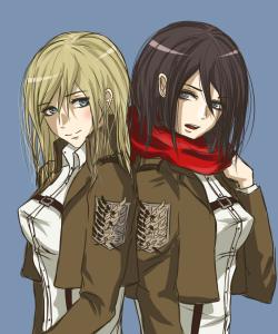 coolman229:  Krista Lenz and Mikasa Ackerman by Taimuaki Mikasa and Historia as bros!!! 