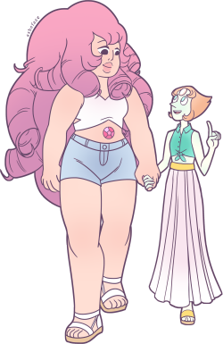 asheface:  This is a little birthday gift for @l-sula-l !!! She said her fav SU ship was PearlRose and it’s my fav too honestly, so I made a little transparent drawing of them holding hands ^^ Also, I like drawing ladies in crop tops. Like a lot. Pearl