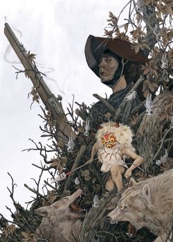 Wardoggie:  Princess Mononoke - Aj Frena, 2014. Acrylic And Digital. This Piece