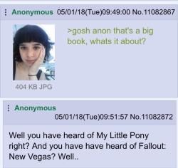 kingofdersecest:  legalizememes:  smallest-feeblest-boggart:  the-hittite:  sexhaver:  sexhaver:   silverlightpony:   gayestgen:  scorch-mechanic:   goat-plushie: Wait, there’s physical copies of Fallout Equestria? That’d have to be massive. The first