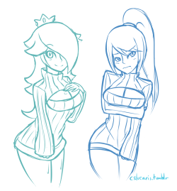 #91 - More Open Chest Sweaters, an OTP, and Pose studies Still liking them Nintendo Princesses (Samus is a princess shut up). I want to eventually clean up these and the Daisy/Peach one I posted last week. Second one is a pairing that spawned after beatin