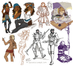 viktopia:  Assorted random sketches. + extra zev + dancing hawke(man isabela’s concept art was so cool, I wish they used that design tbh)  