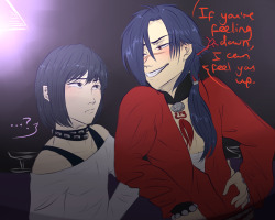 cinnadicks:  au where koujaku meets sei in a bar and thinks he’s a cute girl and goes all smooth operator and sei is incredibly oblivious to the fact he wants his booty and is his brother’s boyfriend 