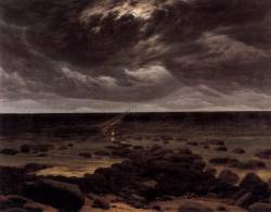poboh:  Seashore with Shipwreck by Moonlight, 1825-1830, Caspar David Friedrich. German Romantic Painter (1774 - 1840) 