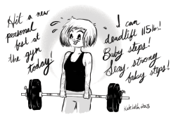 kateordie:  Half-hour doodles on the tablet help try &amp; keep me sharp! Baby steps there, too. New 5 rep max! Today’s WOD ripped up my hands, and it was so good. Working on my ability to literally pick up babes 