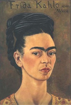 fridakahlo-art:    Self-Portrait in Red and Gold Dress, 1941Frida Kahlo   