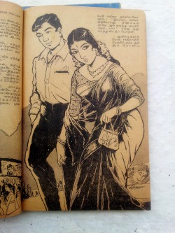 vintageindianclothing:It’s my mother’s birthday today.This is an illustration for a Tamil short story she wrote in the 60s (in her teens, she stopped writing in her 20s). Three quarter sleeve blouse - very early to mid 60s! 
