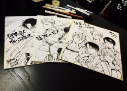 fuku-shuu:  New illustration boards featuring the A Choice with No Regrets characters by Suruga Hikaru, the mangaka of the spin-off! Update (August 29th, 2017): Updated with a full view of all three boards! Update (August 30th, 2017): Updated with