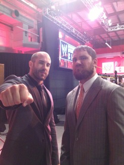 kneelift:  Antonio Cesaro and Curtis Axel at the grand opening of the WWE Performance Center.