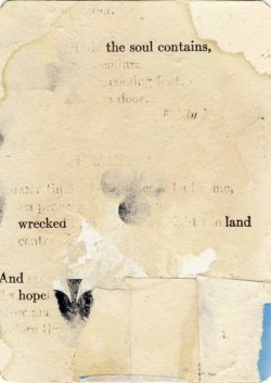 apoetreflects:  Richard Leach, 7 Words, Distressed page from old poetry book on playing card, n.d. 