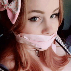 kittentoys: Still cute with panties in my mouth &amp; my mouth taped shut.