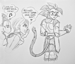 Bulma, Chichi&hellip; stop catcalling the new Saiyan. You&rsquo;re making him feel uncomfortable.