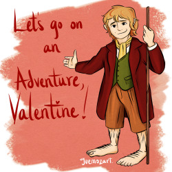 guemoza:  Welcome to Thorin’s Company February, where I’ll be doodlin’ a Valentine every day until the 14th (since there are 14 members!). I figured we’d start off with the titular Hobbit himself, Bilbo! He’d love to go on an adventure with