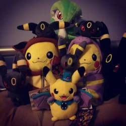 The gangs all here! #pokemon #pikachu #umbreon #gardevoir #nebukurocollection #nebukuropikachu #pokemontime #halloweenparade2015 #kuttariplush