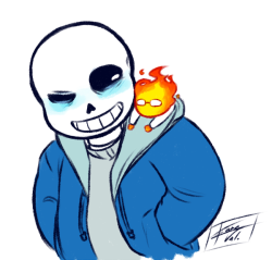 kare-valgon:  What do i do when it’s 2:00 a.m, i’m feeling awful and i don’t want to go to sleep? Draw sansby of course! So last night i made these two colored sketches of sans with spitfire!grillby and grillby with pocket!sans.Also, i’m trying